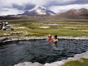Relaxing after a long hike Sajama hot springs, Bolivia