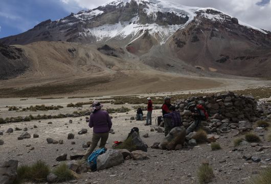 Sajama peak and trekkers Bolivia