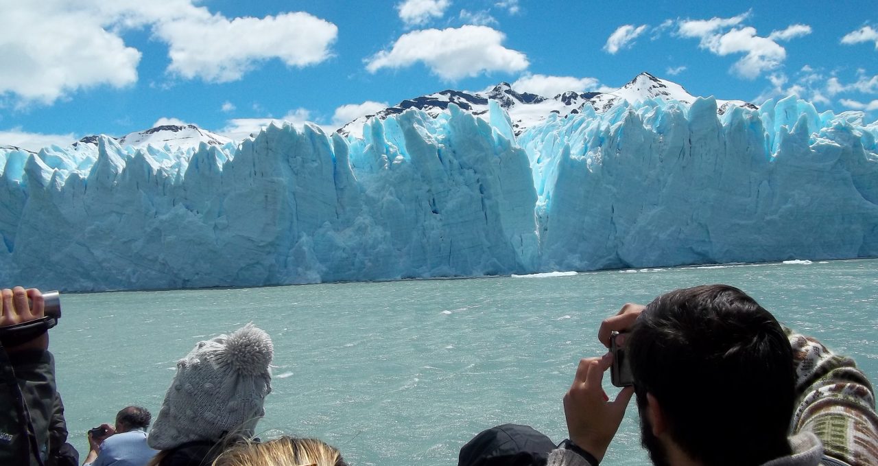 Tourist on boat Perito Moreno Patagonia Argentina