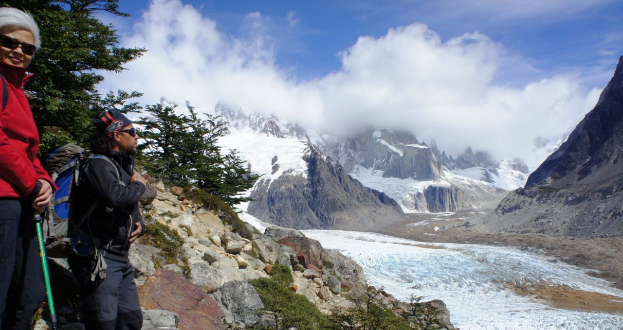Trekkers at Torre Glacier Patagonia Argentina