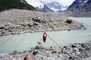 Tyrolean Traverse over Fitzroy River Patagonia Chalten Argentina