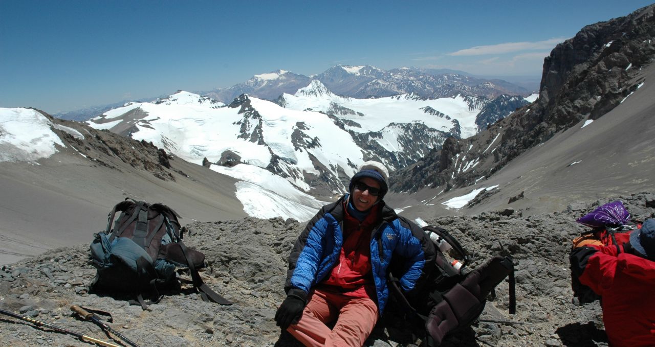Climber resting Aconcagua Argentina