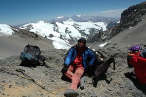 Climber resting Aconcagua Argentina