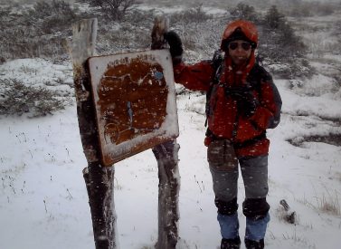 Snow on Fitzroy trails Patagonia Argentina