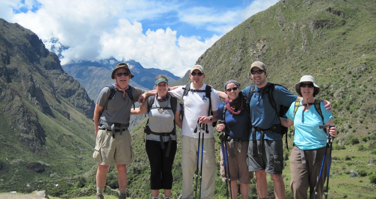 Trekkers at Dead Woman's Pass Inca Trail Trek Peru
