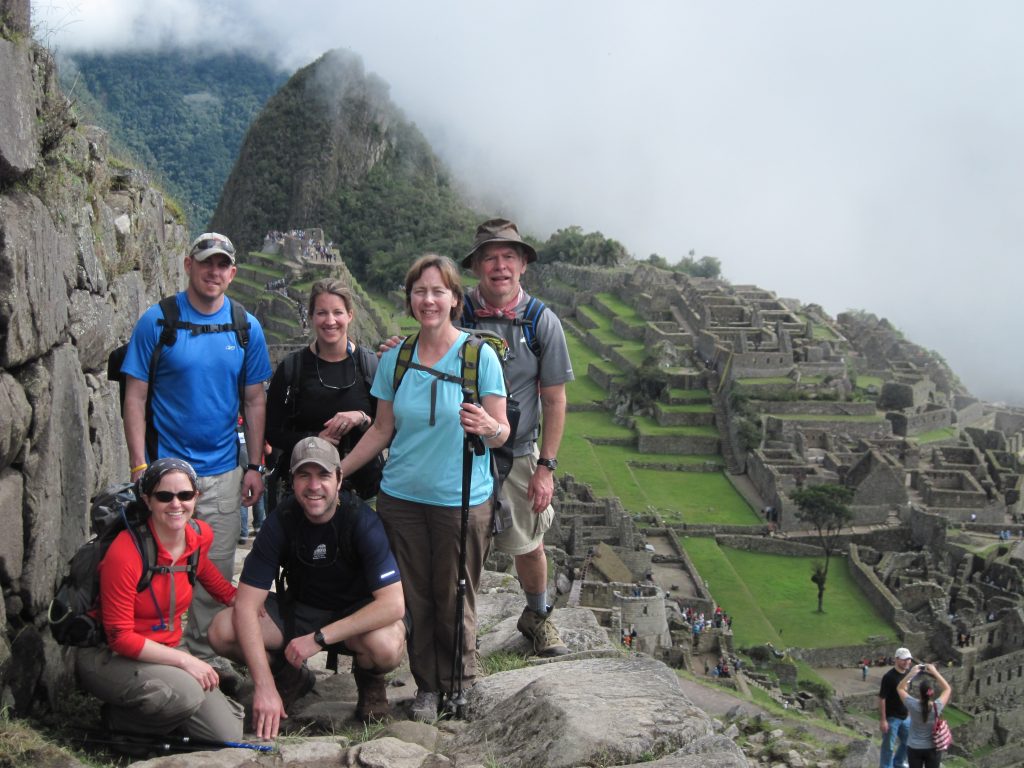 Trekkers at Machu Picchu Inca Trail Trek Peru
