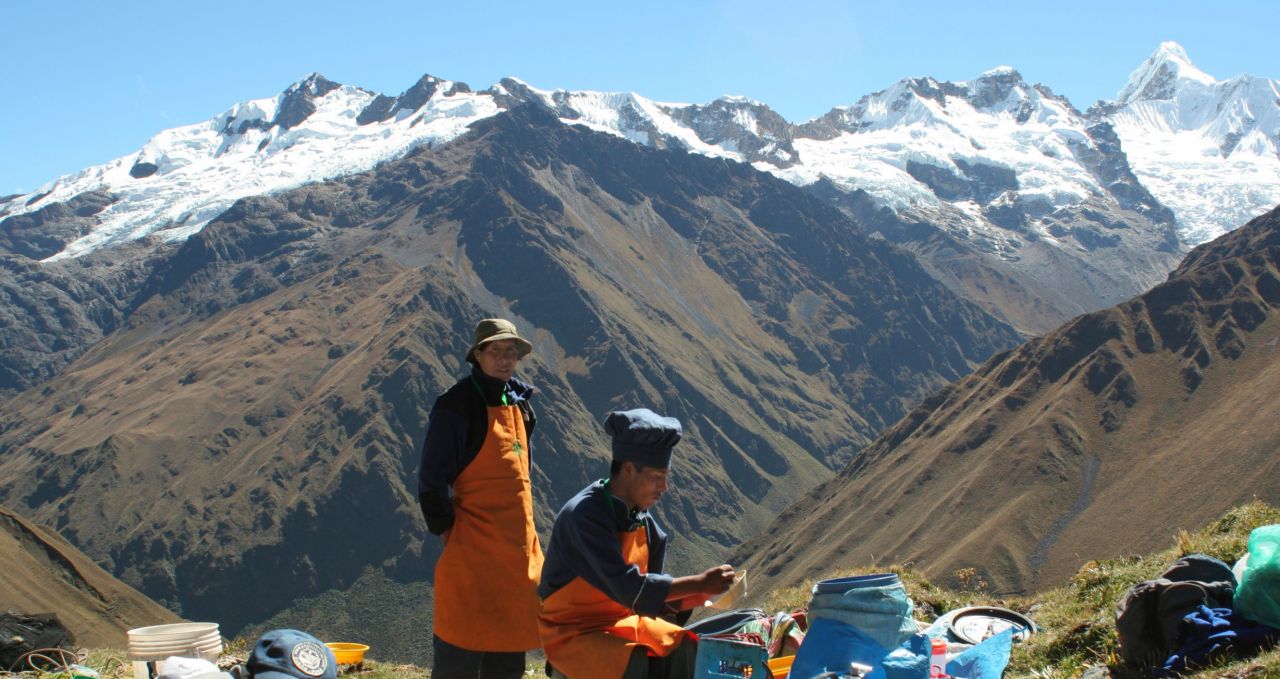 Cooks making lunch Choquequirao trek Peru