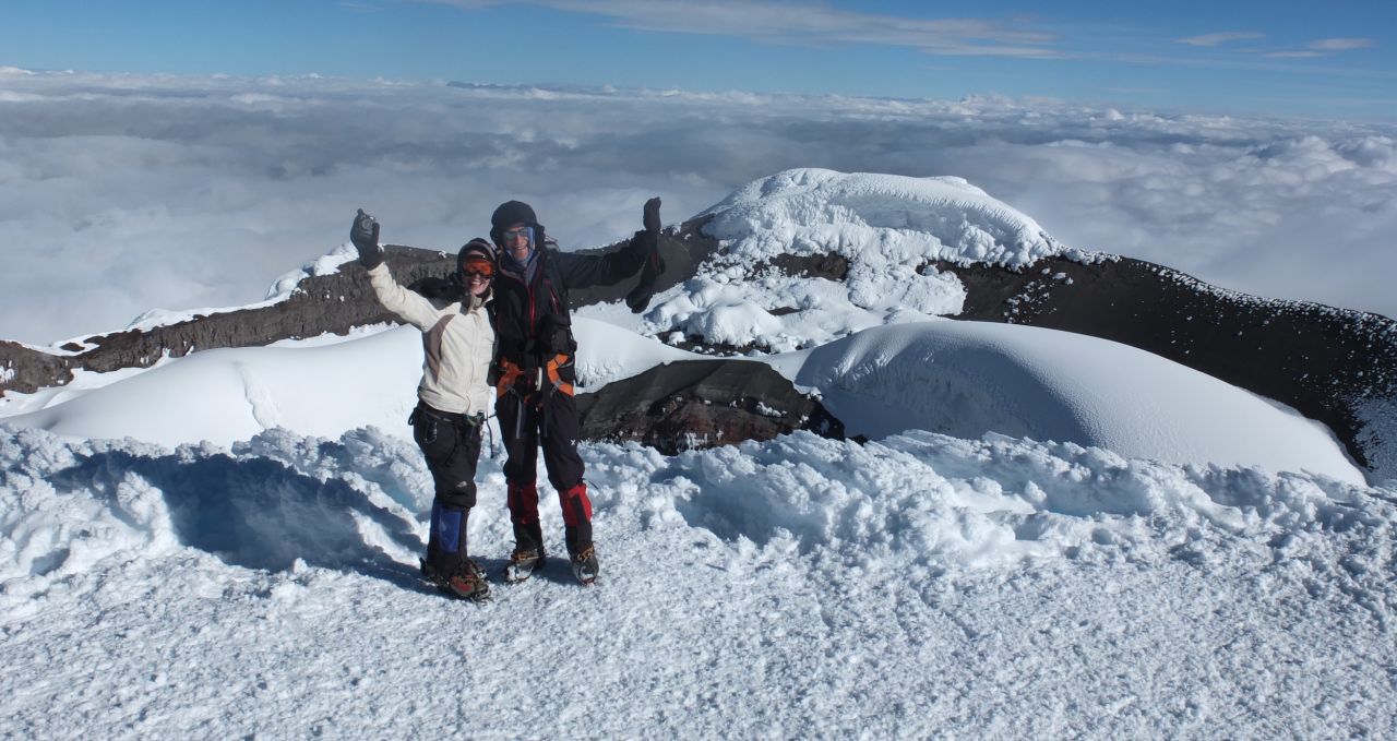 Climbers summit Cotopaxi Ecuador