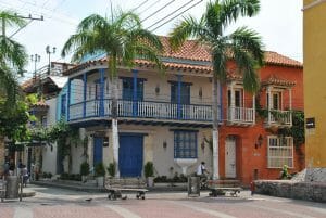 colonial houses blue white cartagena colombia