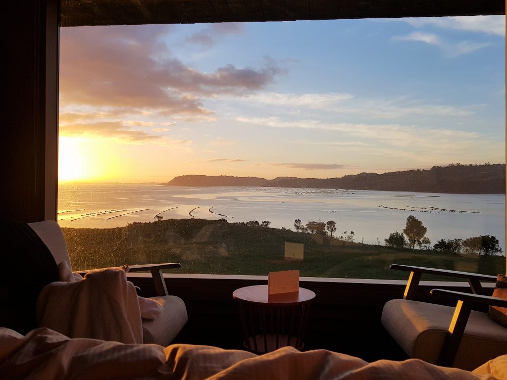 Sunrise view from room, Hotel Tierra Chiloe, Chile