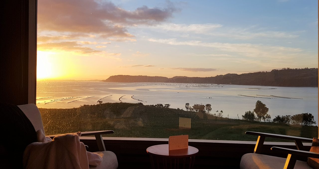 Sunrise view from room, Hotel Tierra Chiloe, Chile