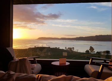 Sunrise view from room, Hotel Tierra Chiloe, Chile