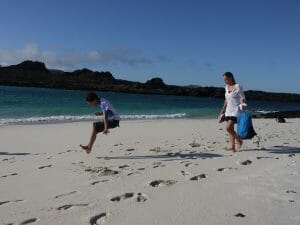 jumping child family holiday Galapagos