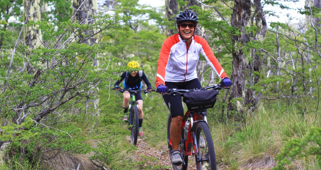 Forest trail cyclist, Patagonia