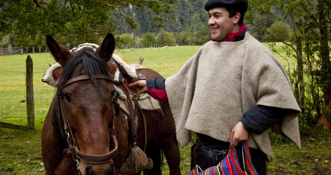 Huao and horse, Cochamo, Chile
