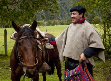 Huao and horse, Cochamo, Chile