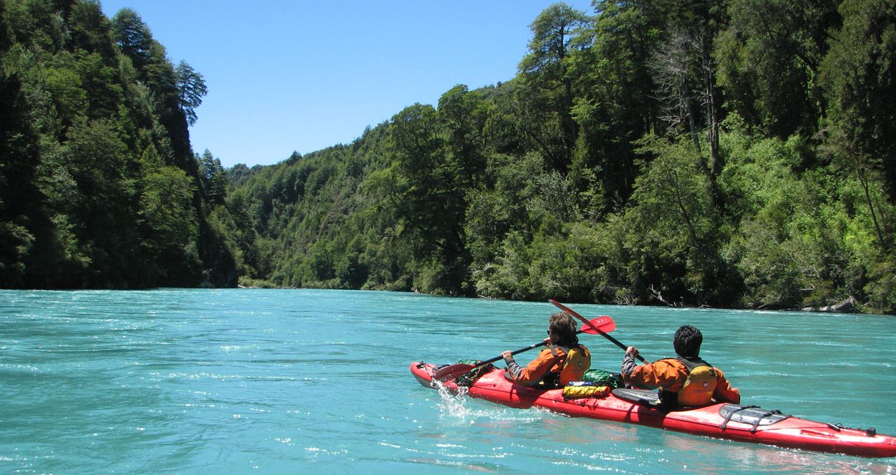 Kayaking on the river, Mitico Puelo, Chile