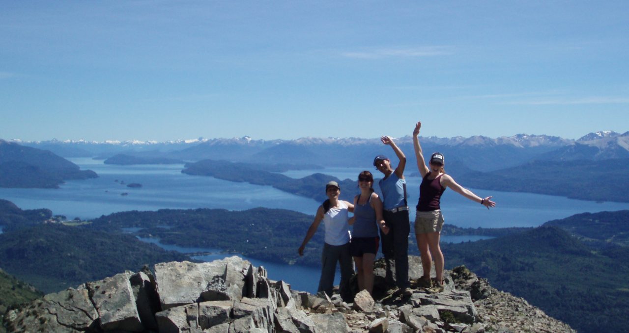 Trekkers-and-mountain-view-Bariloche, Argentina