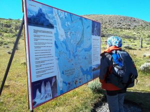 Sign in the Torres del Paine National Park, Patagonia, Chile