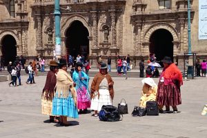 Bolivia La Paz local women on Plaza San Francisco