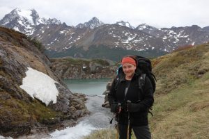 Hiker and view, Montes Martial trek, Ushuaia, Argentina