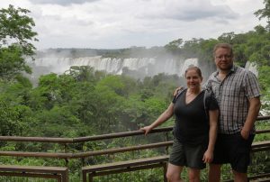 Iguazu Falls with people at lookout, Argentina