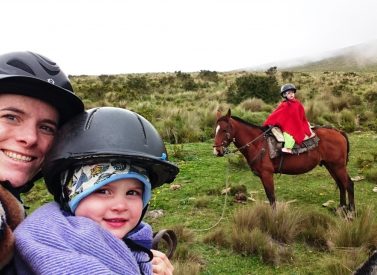 Kat and kids on horses, Ecuador