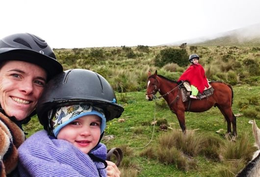 Kat and kids on horses, Ecuador