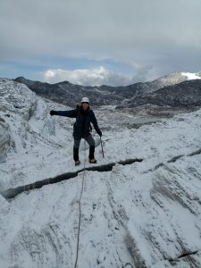 Climber on glacier, Huayna Potosi