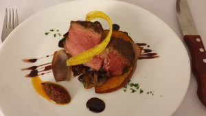 Beef, roast pumpkin, plantain crisp, Casa Coupage, Buenos Aires, Argentina