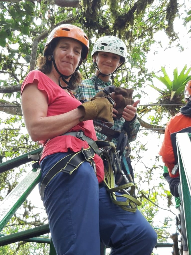 Kathy and Lewis on zipline Mindo