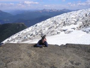 lady with glacier behind