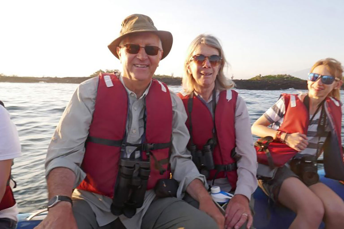 Les, Heather on zodiac in Galapagos Islands