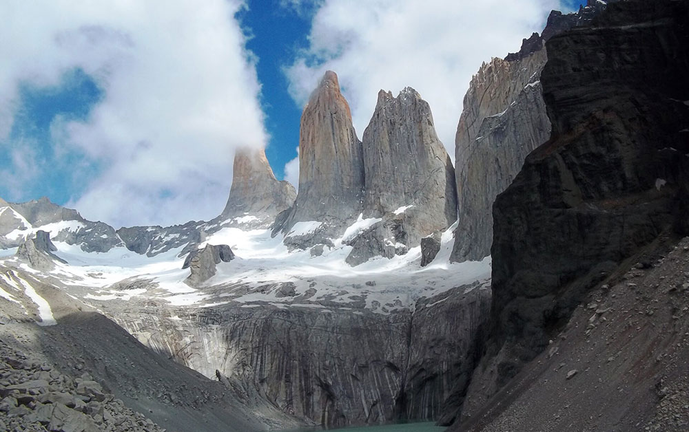 The base of the towers of Paine Patagonia Chile