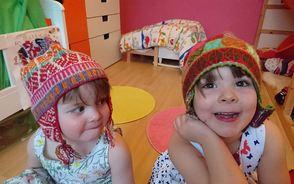 dougal girls are excited wearing their hats for ecuador