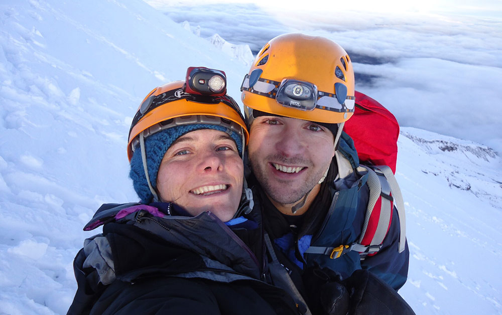 Happy climbers on Cotopaxi volcano, Ecuador