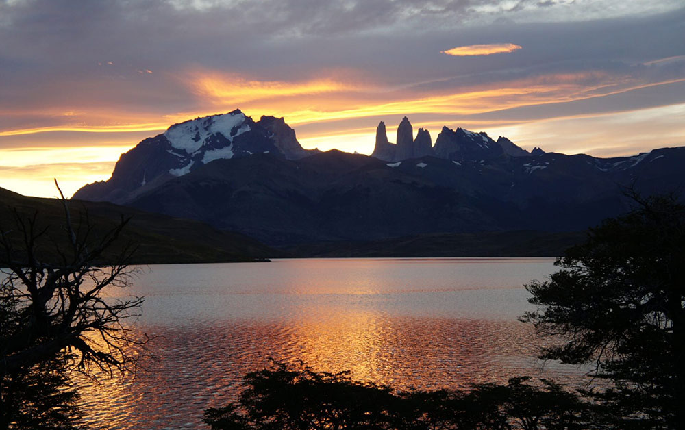 sunset over torres del paine chile