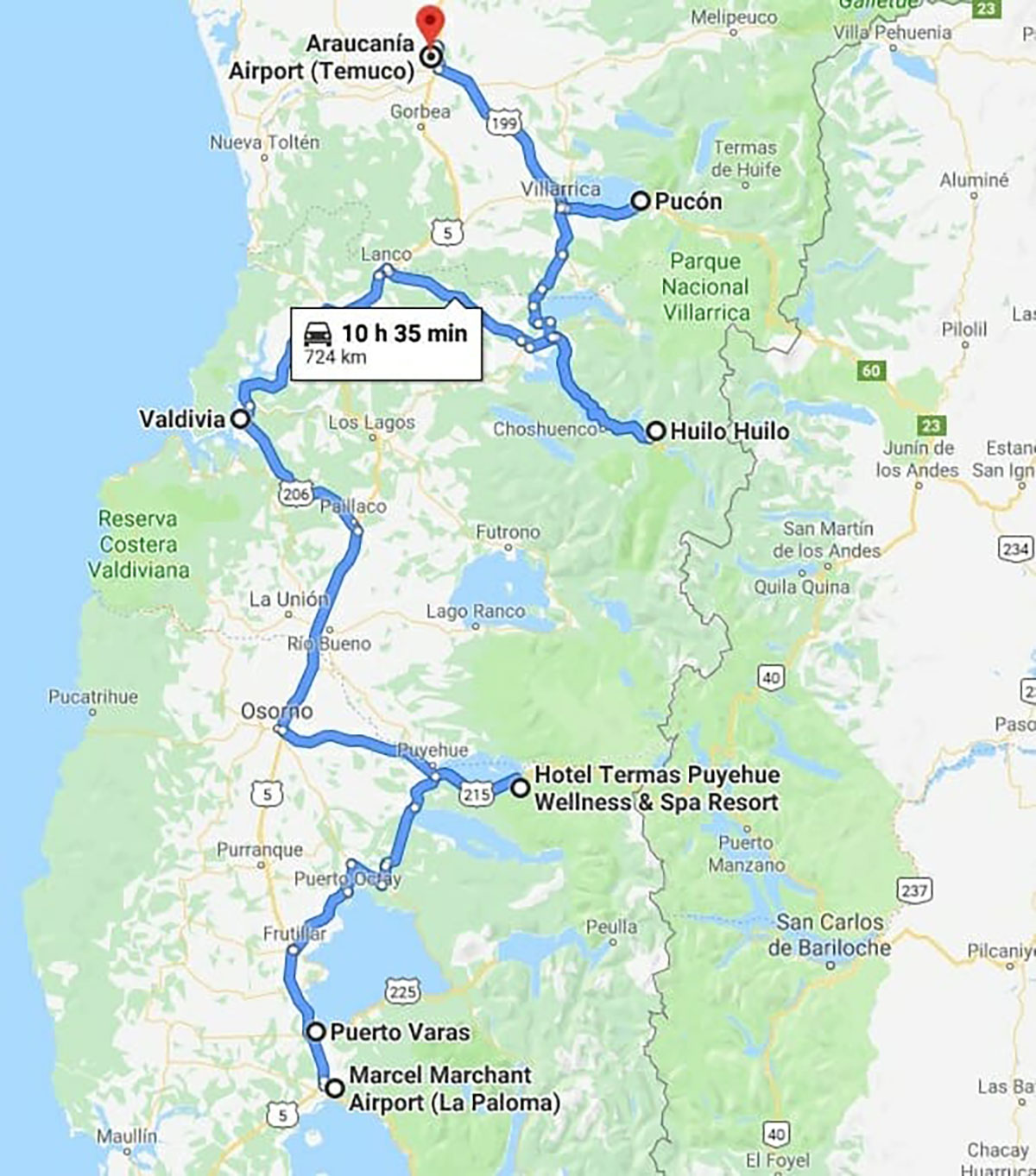 Chile self drive map Green Patagonia