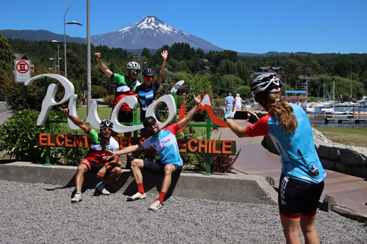 Gravel Cyclists Arriving In Pucon Chile Lake District