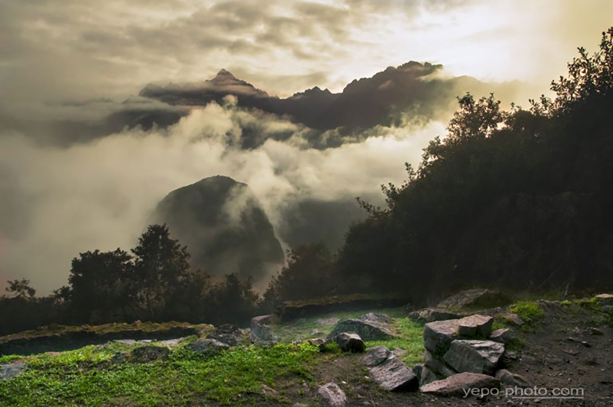 Swirling cloud Machu Picchu Peru