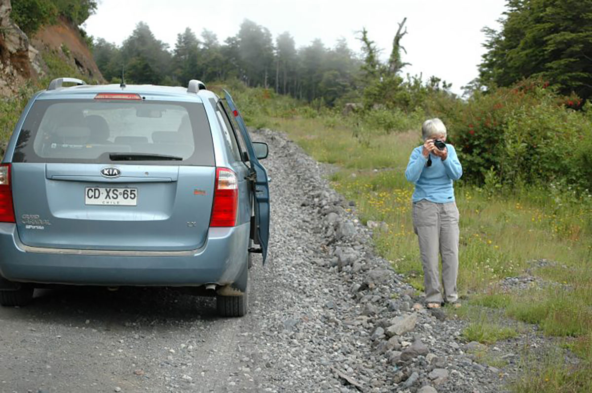 Hire car stopped in rural road, Chile
