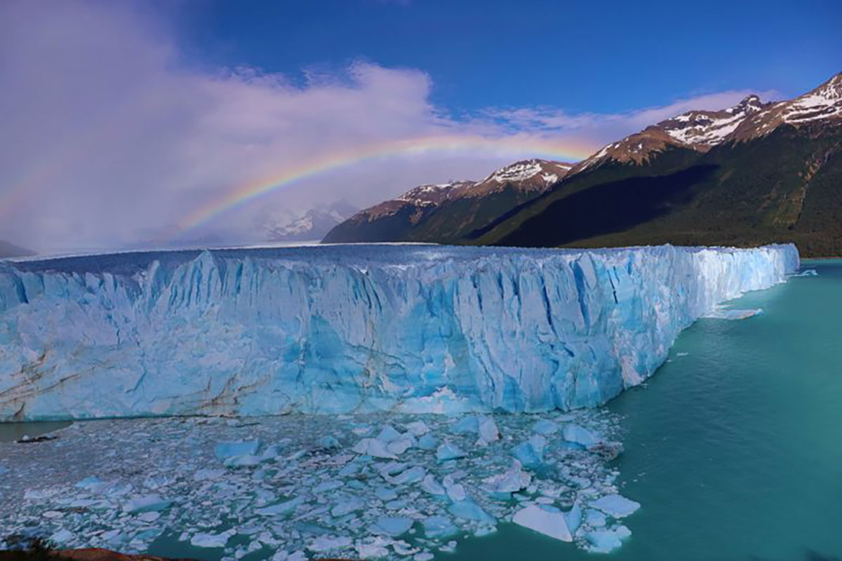 Rainbow close up glacier Perito Moreno Argentina