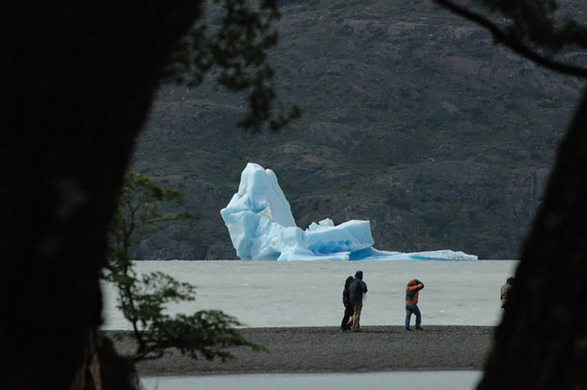 Trekkers at Lake Grey Torres del Paine Patagonia Chile