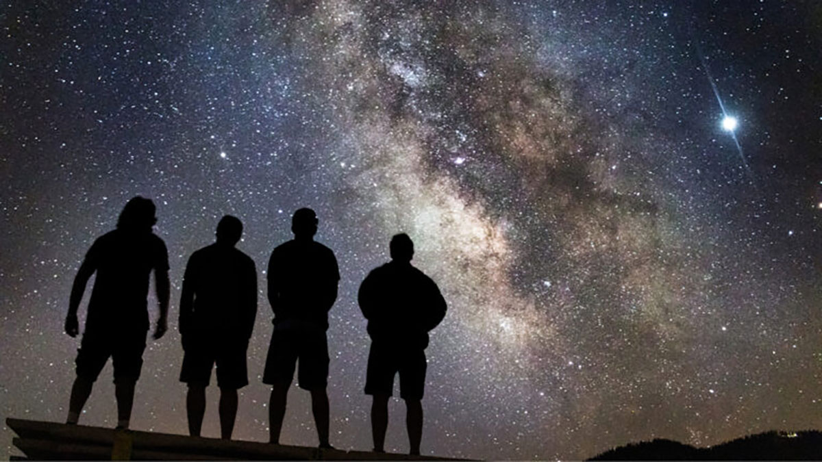 People Stargazing And Milky Way