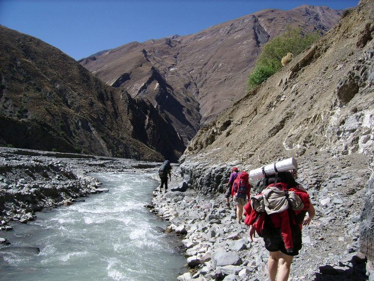 River crossing on mountain trek