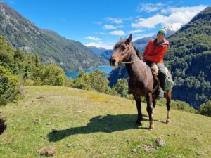 Fran on horse back at Condor viewpoint