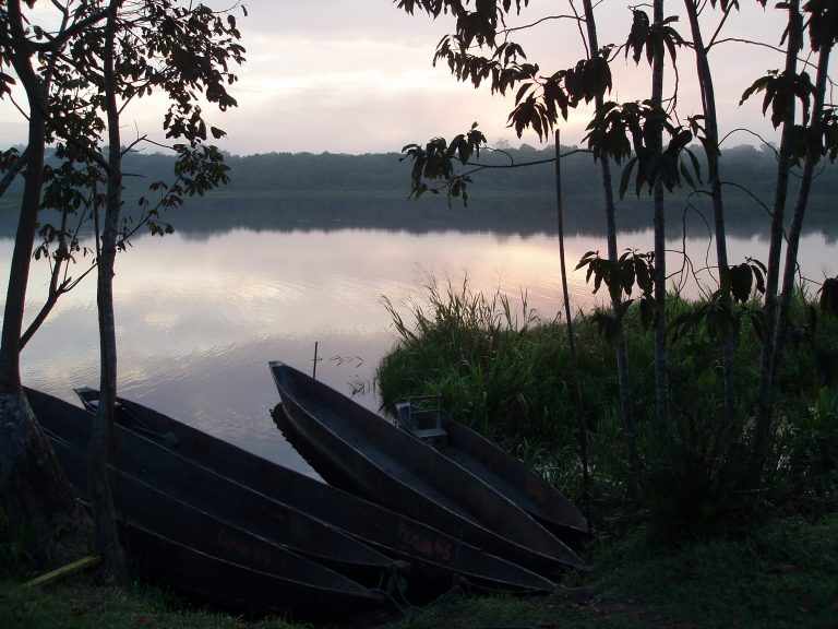 Wooden canoes at Napo Lodge