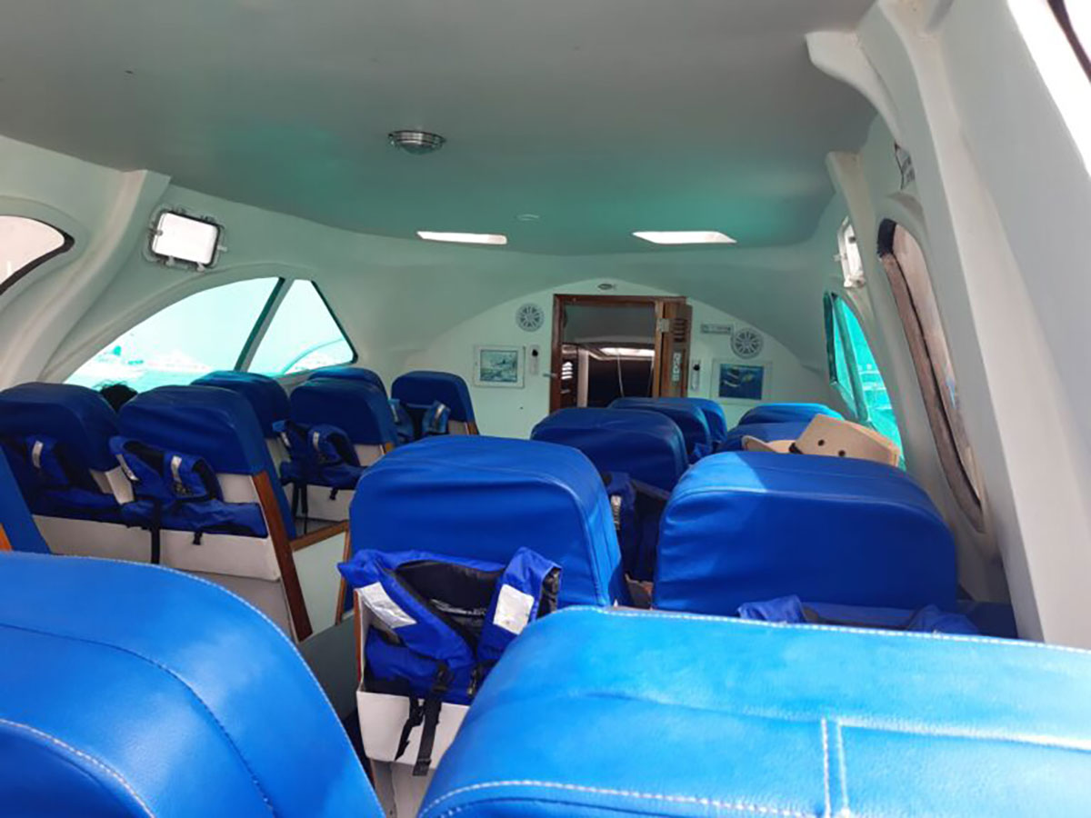 Inside inter-island speed boat Galapagos