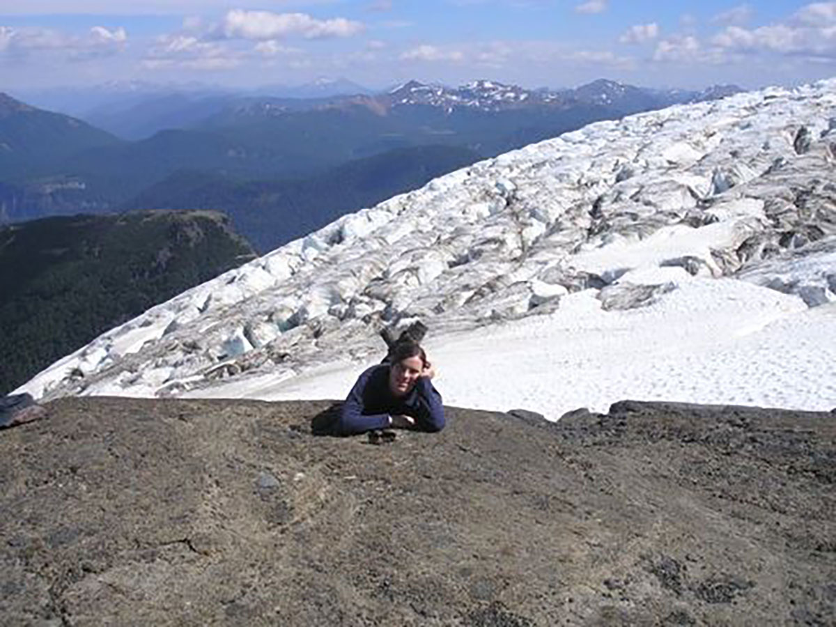 Lady with glacier behind