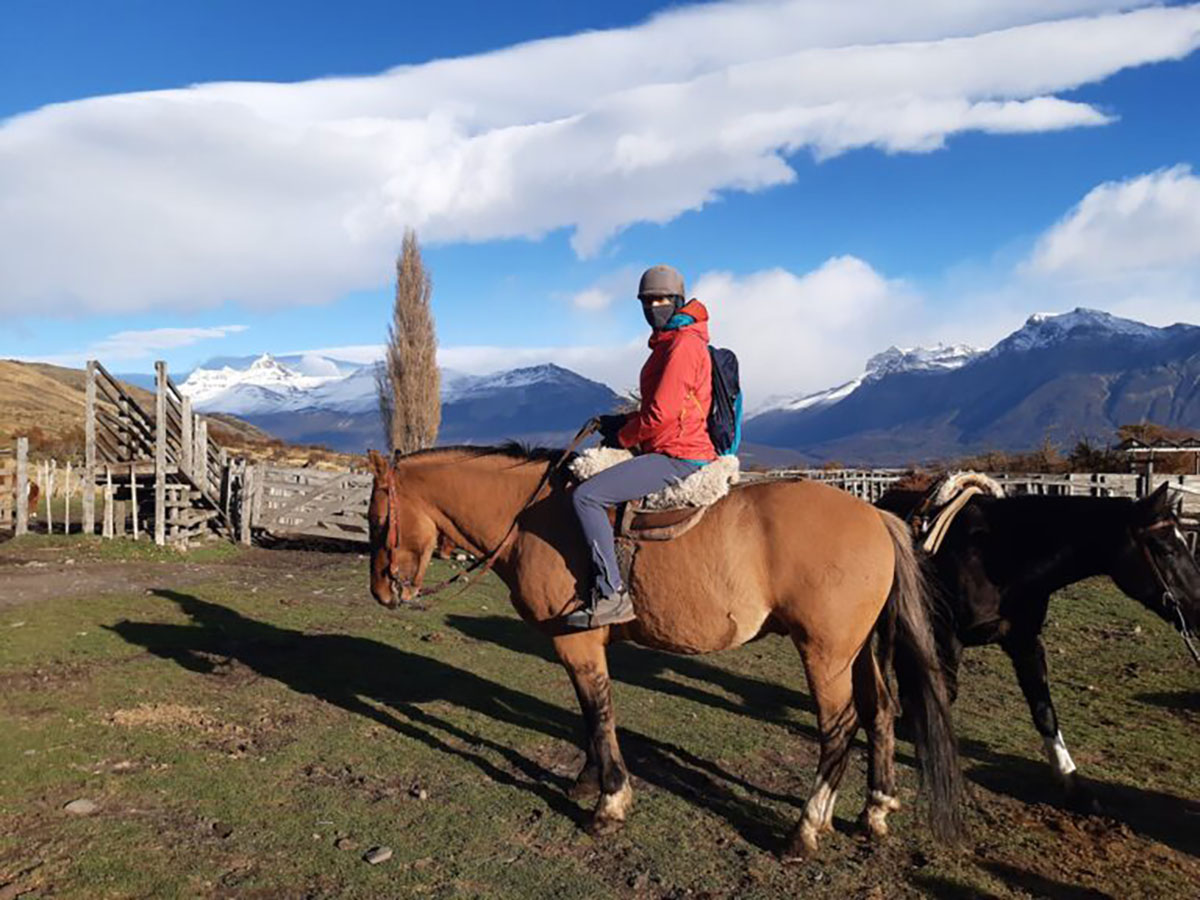 Kat On A Horse At Estancia Nibepo Aike El Calafate Argentina